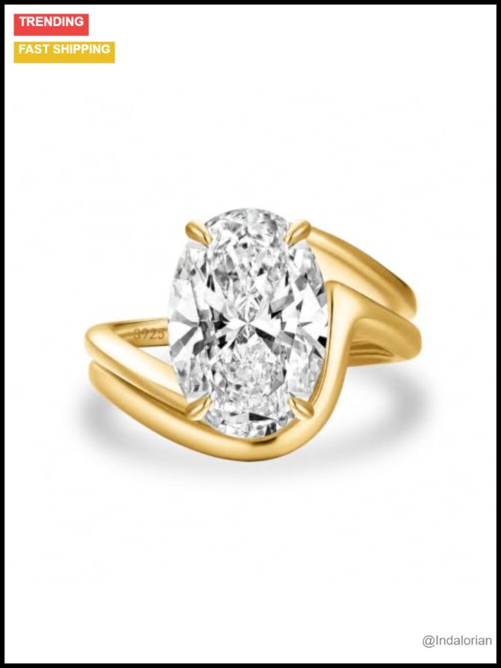 Sterling Silver 14K Gold Plated 5 Carat Oval Cut Wedding Ring Set